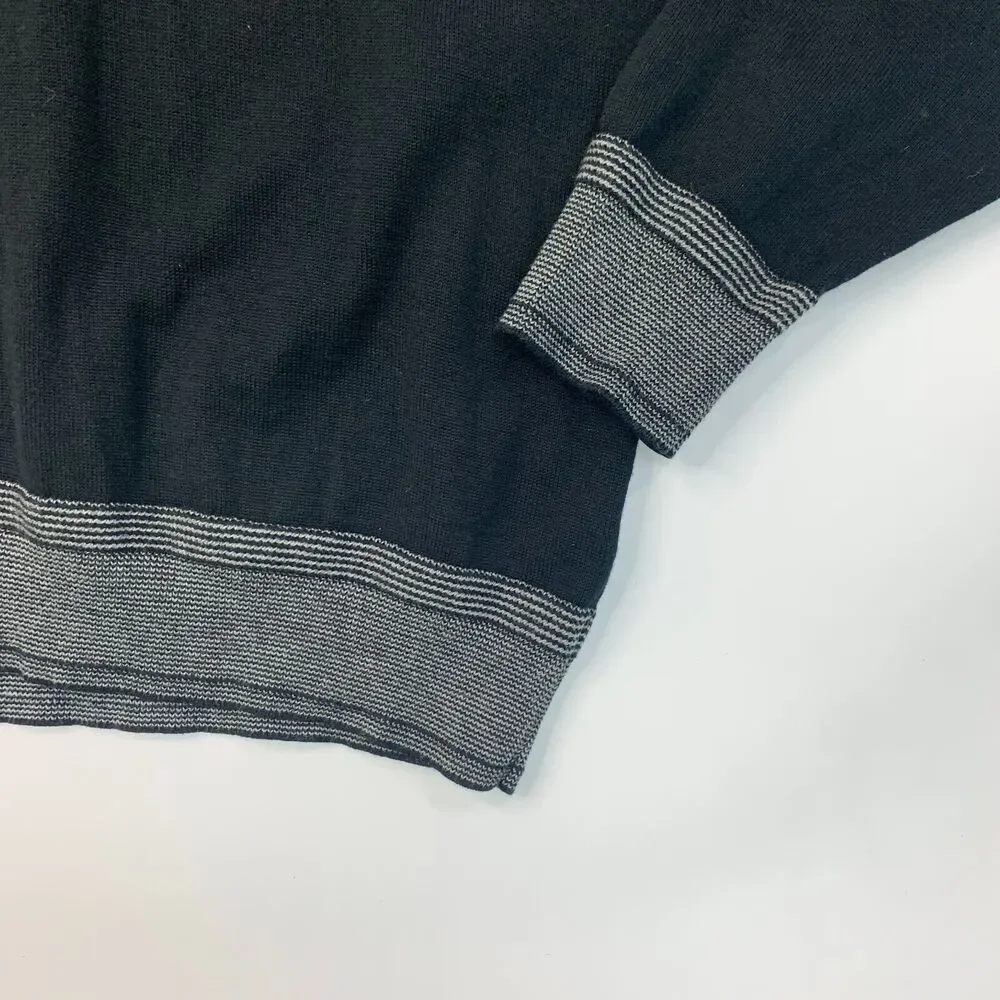 Cremieux Sweater Mens L Large Black Shawl Neck Cotton Pullover Long Sleeve